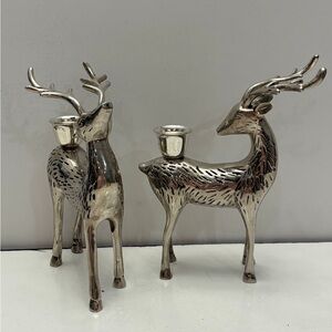 2 vintage silver deer candle stick holders
